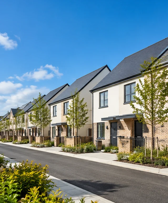 Illustrative image of new-build residential houses (not a photograph of HydroPro work or Corballis View).