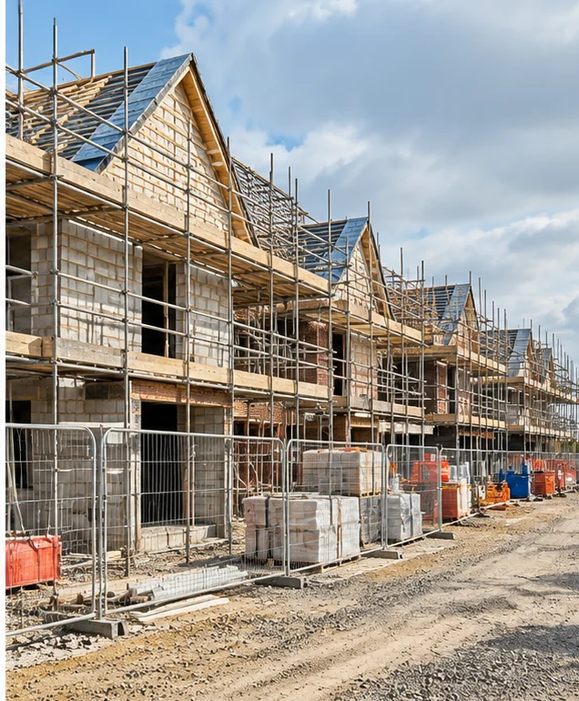Illustrative image of houses under construction (not a photograph of HydroPro work or Mooretown).